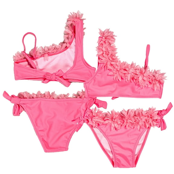 YTDSCS Baby Kids Girls Summer Swimsuits Casual Lace Sling Swimwear Toddler Beach Bathing Suits Split Two-Piece Pink Bikini Sets for 1-12 Years