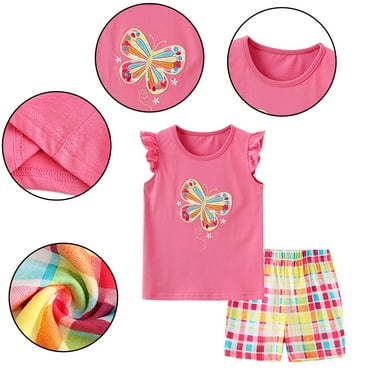 YTDSCS Baby Kids Girls Summer Vest Set Toddler Cartoon Cotton Sleeveless Tee T Shirt Knitting Tank Tops   Shorts 2PCS Outfit 2-8Y