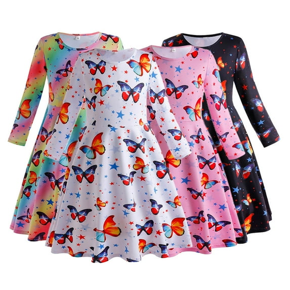 YTDSCS Baby Kids Spring Fall Dress for Girls Cute Long-Sleeve Princess Dresses Toddler Girls Crewneck Printed Casual Sundress 3-10 Years