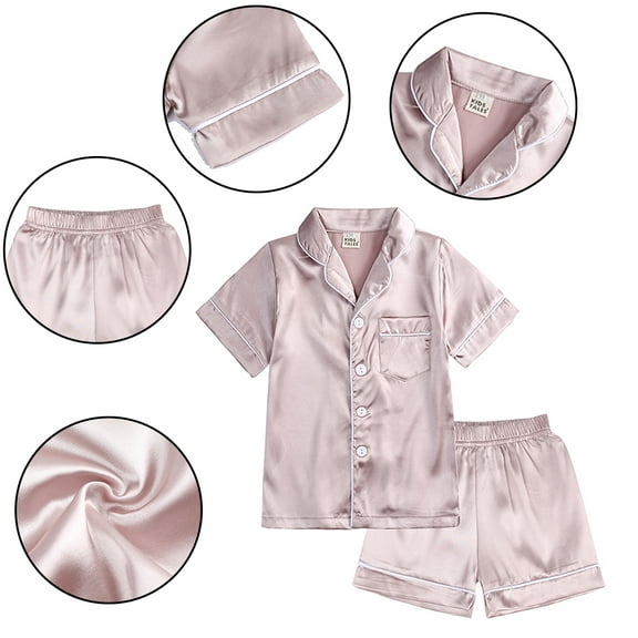 YTDSCS Baby Kids Stain Pajamas Set for Boys Girls Solid Color Silk Short-Sleeved Sleepwear Pjs Outfit Summer Jammies Nightwear 2-Piece Suit for 9months-13 Years Unisex