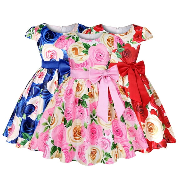 YTDSCS Baby Kids Toddler Printed Princess Dress for Girls Short Sleeve Girls Dresses Little Girls New Bow A Line Dress Tutu Dresses for 2-8Y