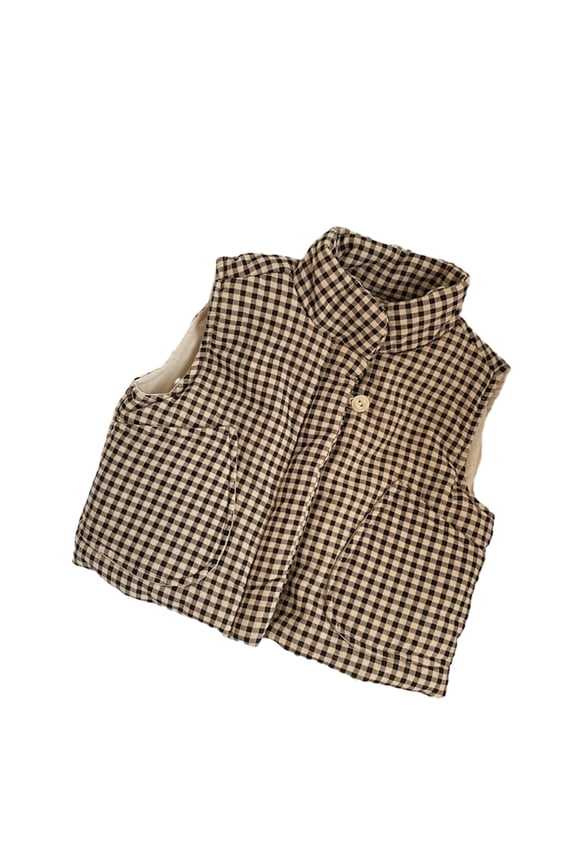 Baby Newborn Girls Boys Cotton Vest Winter Plaid Plus for Kids Soft Warm Sleeveless Jacket Single Button Cotton Waistcoat Coats 9 Months-7 Years