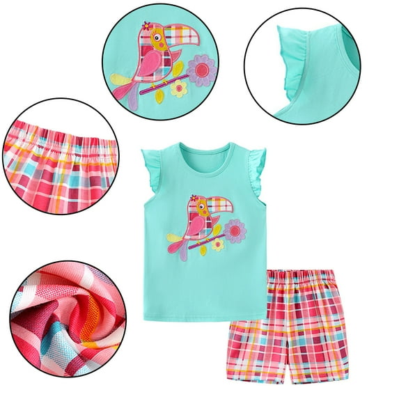 YTDSCS Baby Toddler Boys Short Sleeved T-Shirt Shorts 2PCS Sets Summer Outfits Pullover Ruffled Tees Top + Short Pants Infant T-Shirt Shorts Set Little Girls Summer Clothes Suit for 2-7Years