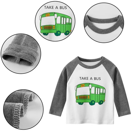 YTDSCS Baby Toddler Boys Tees T-Shirt for 1-9Y Kids Multifunction Bus Long Sleeve T-Shir Undershirt for Boys Fashion Autumn Tees Tops