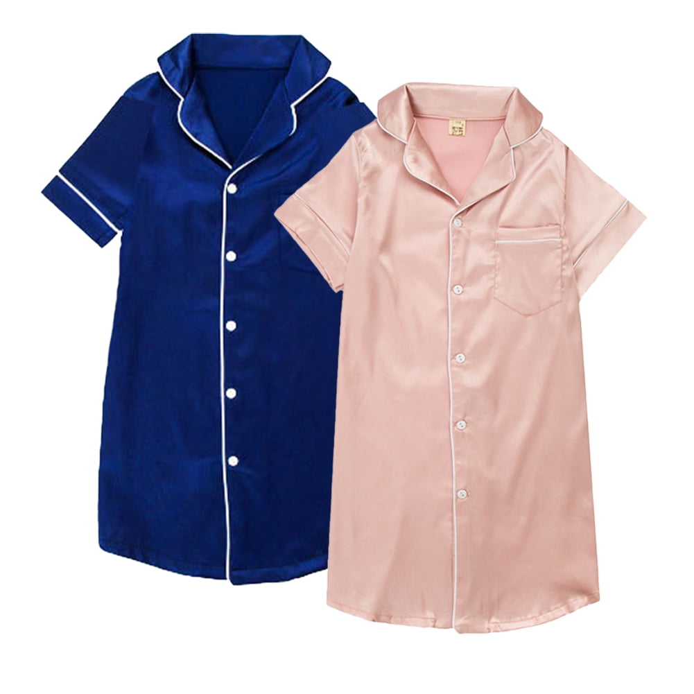 YTDSCS Baby Toddler Girls Satin Nightgown Pajamas Dress Kids Button down Silky Sleepwear Short