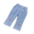 thumbnail image 1 of YTDSCS Baby Toddler Jeans Pants for Girls Elastic Waist Straight Denim Pants for 1-5 Years Loose Summer Seven Trousers for Girls, 1 of 9