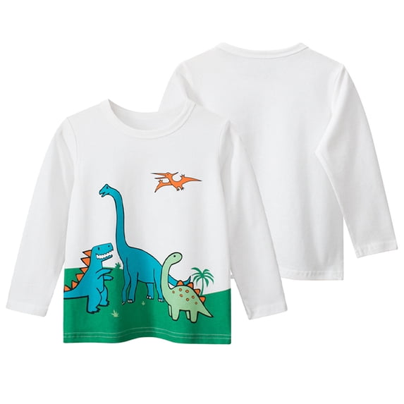 YTDSCS Baby to Little Kids Boys T-Shirts Long Sleeve Spring Autumn Pullover Tops Dinosaur Print Cotton Tees Breathable Bottoming Shirt for 1-10 Years