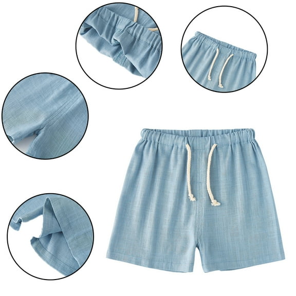 YTDSCS Boys Girls Cotton Linen Shorts for Kids Baby,Toddler Solid Color Casual Shorts Pants with Drawstring Summer Shorts for 1M-6 Years