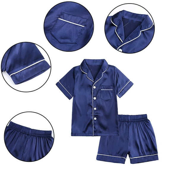 YTDSCS Boys Girls Satin Pjs Pajama 2Pcs Set for Boys Girls，1-10Years Toddler Button Silk Sleepwear Nightwear Loungewear Sleep Clothes Set for 1-10Years
