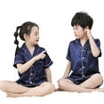 thumbnail image 1 of YTDSCS Boys Girls Satin Pjs Pajama 2Pcs Set for Boys Girls，1-10Years Toddler Button Silk Sleepwear Nightwear Loungewear Sleep Clothes Set for 1-10Years, 1 of 8