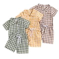 thumbnail image 1 of YTDSCS Boys Girls Shirt Short Sets 2PCS for Baby Toddler,Plaid Short Sleeve Lapel Shirt + Shorts Unisex Clothes Outfit Set for 6 Months-4 Years, 1 of 9