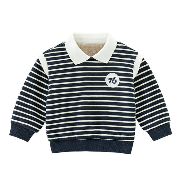 YTDSCS Boys Girls Spring Fall Lapel Stripe Sweatshirt for Toddler Kids,Baby Long Sleeve Comfortable Casual Pullover for 1-7Years