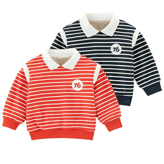 YTDSCS Boys Girls Spring Fall Lapel Stripe Sweatshirt for Toddler Kids,Baby Long Sleeve Comfortable Casual Pullover for 1-7Years