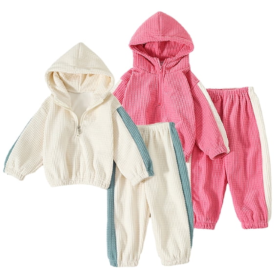 YTDSCS Boys Girls Tracksuit 2PCS Outfits 1-7 Years Autumn Winter Solid Color Padded Zipper Sweatshirt Long Sleeve Tops Bib Jogger Pants Set for Toddler Baby Kids