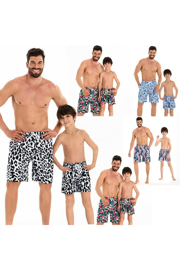 Father Son Matching Swim Trunks Parent-Child Swimming Trunk Set with Elastic Waistband Family Daddy Son Bathing Suits Beach Trunks for Toddler Kids Dad