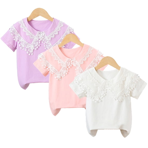 YTDSCS Girl's Short Sleeve Ruffle Collar Shirts Tee Soft Blouses Tees for Kids Toddler Baby 3-11Y