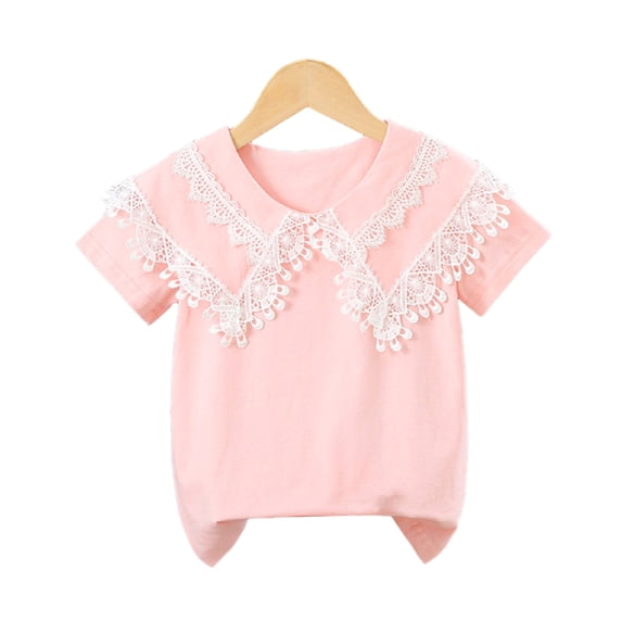 YTDSCS Girl's Short Sleeve Ruffle Collar Shirts Tee Soft Blouses Tees for Kids Toddler Baby 3-11Y