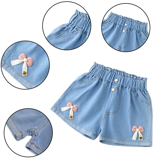 YTDSCS Girls Casual Shorts Pants Teen Kids Girls Denim Shorts 3-13 Years Cotton Jeans Shorts Summer Blue Shorts