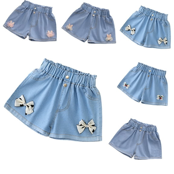 YTDSCS Girls Denim Jean Shorts for Kids Toddler Teen Cotton Denim Shorts Soft Summer Stylish Comfort Pants Elastic Shortie Shorts for 3-13Years