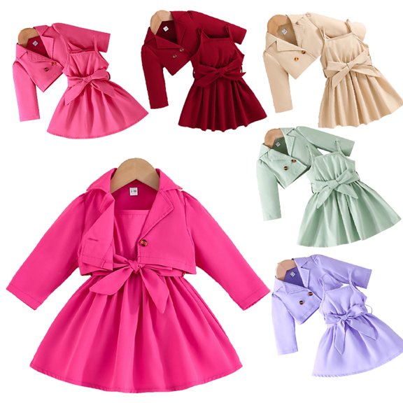 YTDSCS Girls Dress 2 Piece Outfits for Baby Toddler Spring Fall Baby Solid Color Halter Dress and Long Sleeves Cardigan Jacket Set for 6 Months-4 Years
