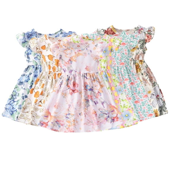 YTDSCS Girls Flower Dress for Kids Baby,Toddler Princess Dress Summer Short Sleeve Party Dress Ruffle Sleeve Dresses Sundress Tutu Dresses,Size 18M-6Years