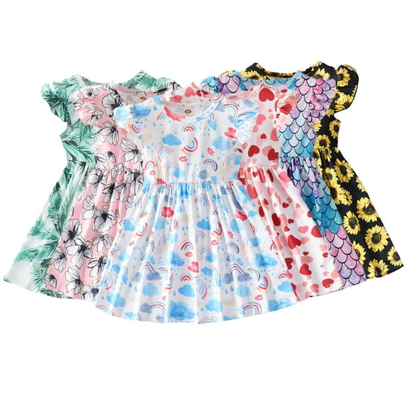 YTDSCS Girls Flower Dress for Kids Baby,Toddler Princess Dress Summer Short Sleeve Party Dress Ruffle Sleeve Dresses Sundress Tutu Dresses,Size 18M-6Years