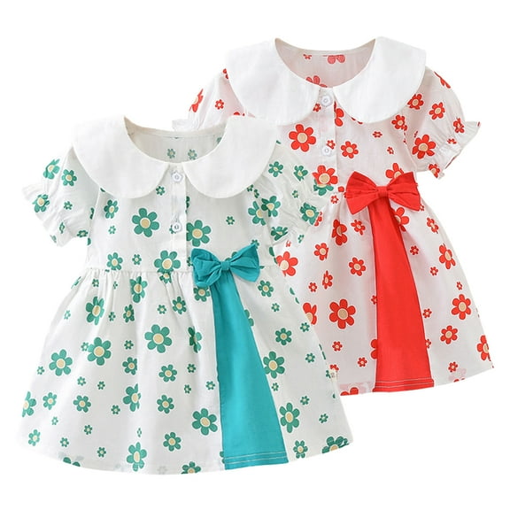 YTDSCS Girls Summer Cotton Casual Dress for Kids Baby Short Sleeve Flower Princess Dresses Lapel Twirly Sundress for 1-6 Years