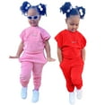 thumbnail image 1 of YTDSCS Girls Summer Short Sleeved Sweatsuit Pant Set for Girls，Toddler Shorts Sleeved Sweatshirt Top + Sweatpants Summer Tracksuits Set Outfits,Sizes 1-9T, 1 of 7