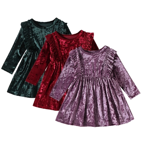 YTDSCS Infant Baby Girls Long Sleeve Dress Lace Velvet One Piece Skirt Toddler Christmas Party Banquet Sundress Spring Fall Princess Dress for Girls 9M-4Y