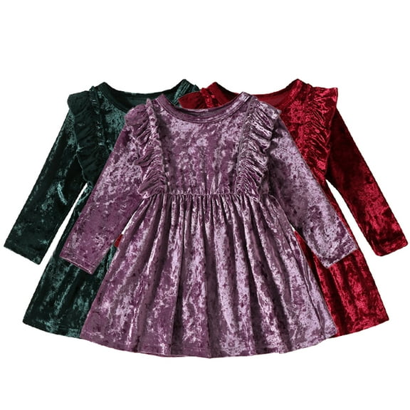 YTDSCS Infant Baby Girls Long Sleeve Dress Lace Velvet One Piece Skirt Toddler Christmas Party Banquet Sundress Spring Fall Princess Dress for Girls 9M-4Y