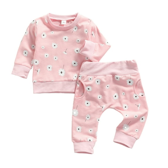 YTDSCS Infant Baby Girls Long Sleeve Printed Sweater Sweatpants Set for 3-24 Months,Spring Fall Clothes Sweatshirt Outfits 2PCS