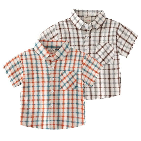 YTDSCS Kids Baby Boys Button down Shirt Toddler Short Sleeve Plaid Shirt with Pocket 1-8 Years Summer Cotton Tops for Boys