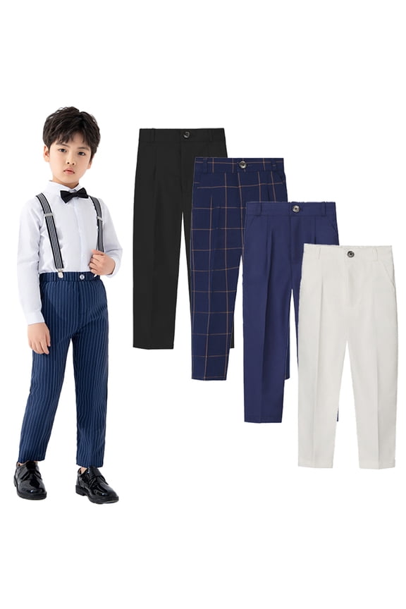 Kids Baby Boys Fit Formal Dress Pants Flat Front Slim Slacks for Toddler Spring Autumn Juniors Adjustable Waist Suit Pants Performances Trousers 1-14T