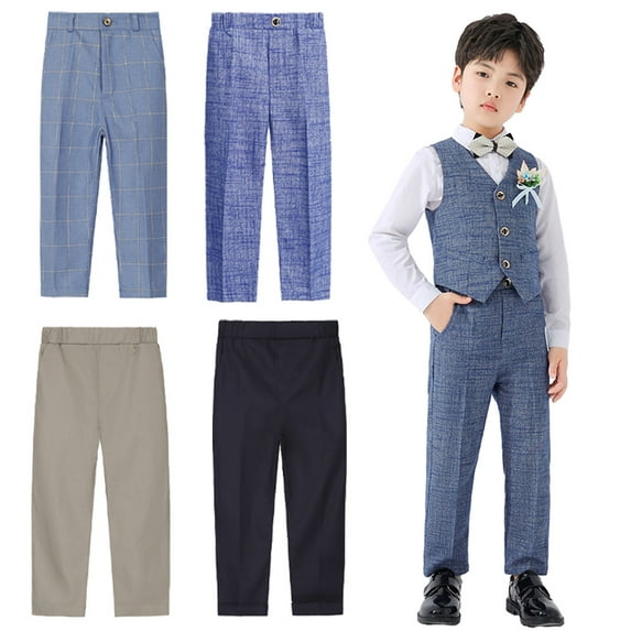 YTDSCS Kids Baby Boys Fit Formal Dress Pants Flat Front Slim Slacks for Toddler Spring Autumn Juniors Adjustable Waist Suit Pants Performances Trousers 1-14T