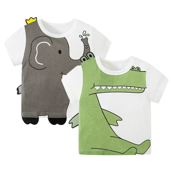 YTDSCS Kids Baby Boys Girls T-Shirt Summer Short Sleeved Tees Toddler Cartoon Dinosaur T Shirts Pullover Crew Neckline Top Cute Casual Shirt Tee Clothes,Sizes 1-8T