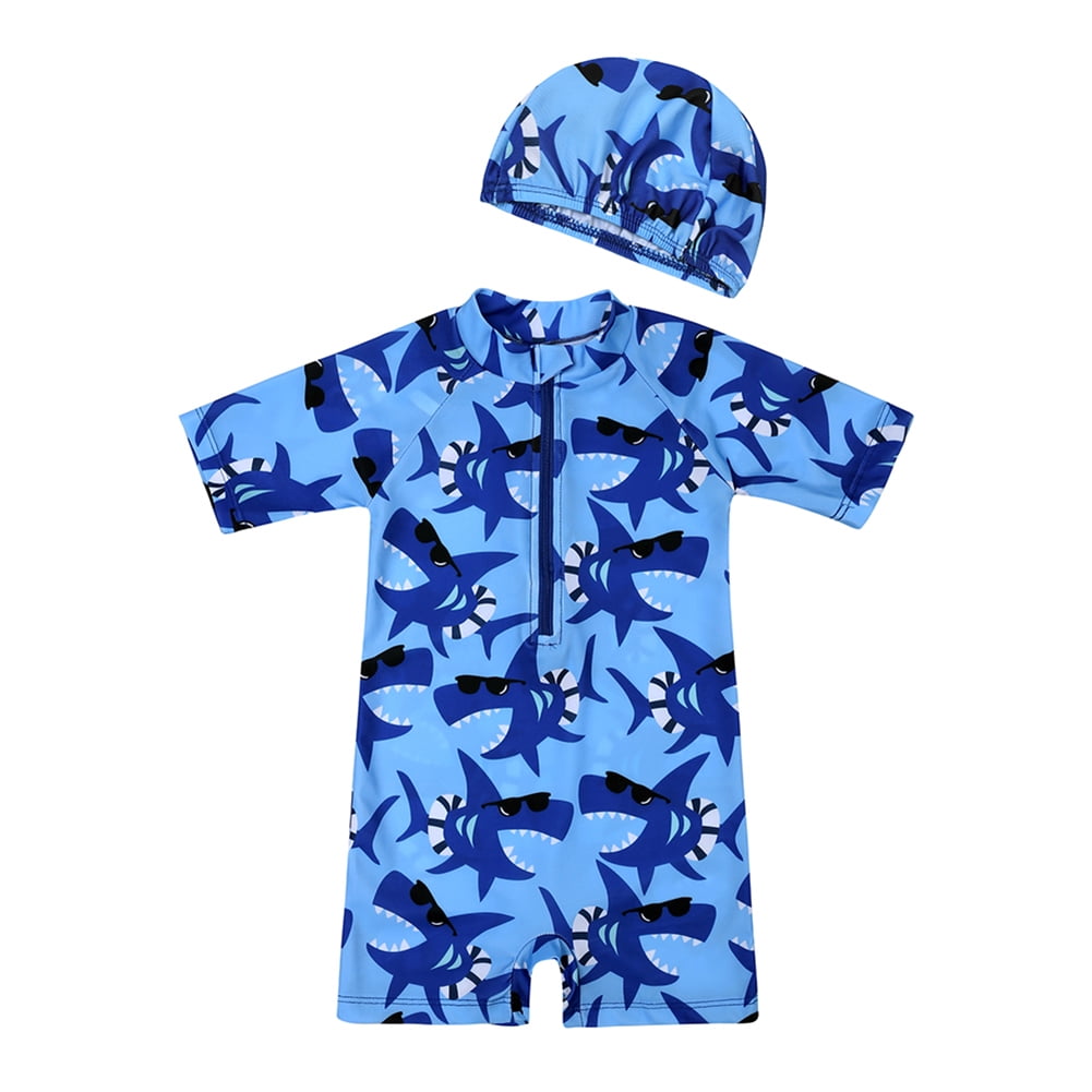 YTDSCS Kids Baby Boys Swimsuit One Piece Zipper Swimwear with Hat Toddlers Boys Rash Guard