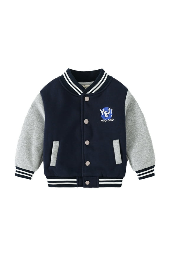 Kids Baby Fleece Baseball Jacket for Boys Varsity Letterman Print Coats Toddler Fall Winter Padded Button Sweatshirt Boys Thickened Baseball Outerwear 2-7 Years Old