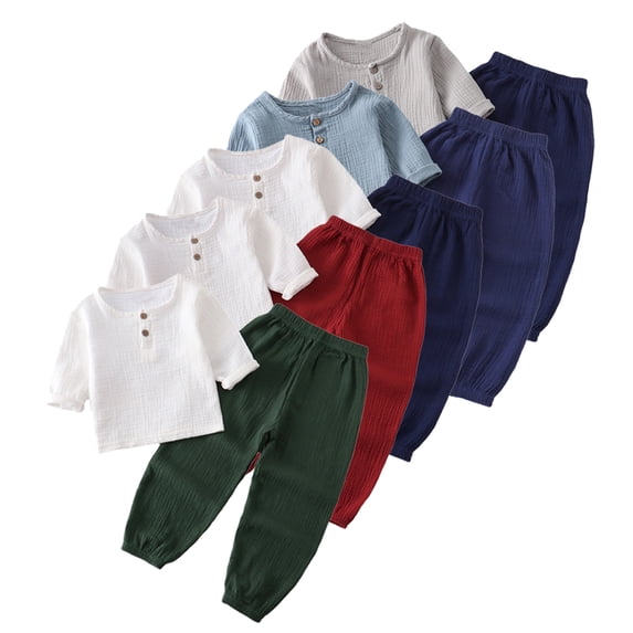 YTDSCS Kids Baby Girls Boys Summer Cotton Linen Outfits 6 Months -6 Years Toddler Spring Solid Color Long Sleeve Pullover Shirts and Long Pants 2PCS Set