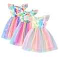 thumbnail image 1 of YTDSCS Kids Baby Girls Dresses Summer Short Sleeves Skirt 18M-6Years Little Girls Mesh Tulle Dress Casual Sport Rainbow Printing Toddler Tutu Dresses, 1 of 9