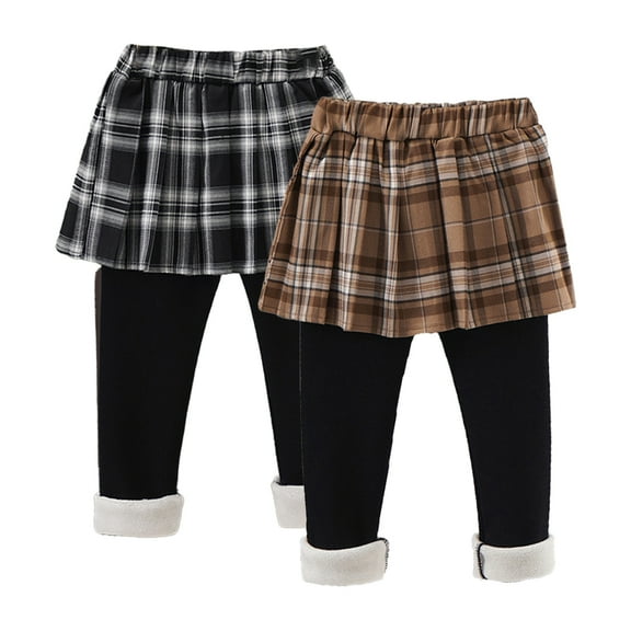 YTDSCS Kids Baby Girls Leggings Lined for Toddler Baby Girls Fashion Small Plaid Outside Wearing Culottes Soft Warm Long Tights for 3-12Y