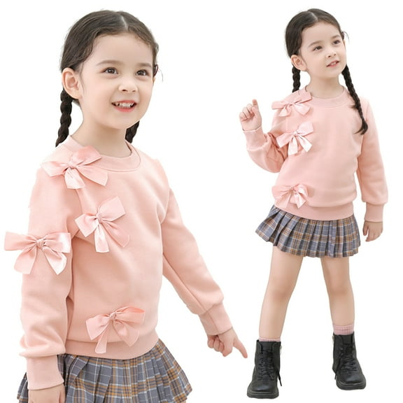 YTDSCS Kids Baby Girls Long Sleeve Sweatshirt Toddler Spring Fall Pullover Sweatsuit Bow Comfort Warm Fleece Sweater,Sizes 1-9T