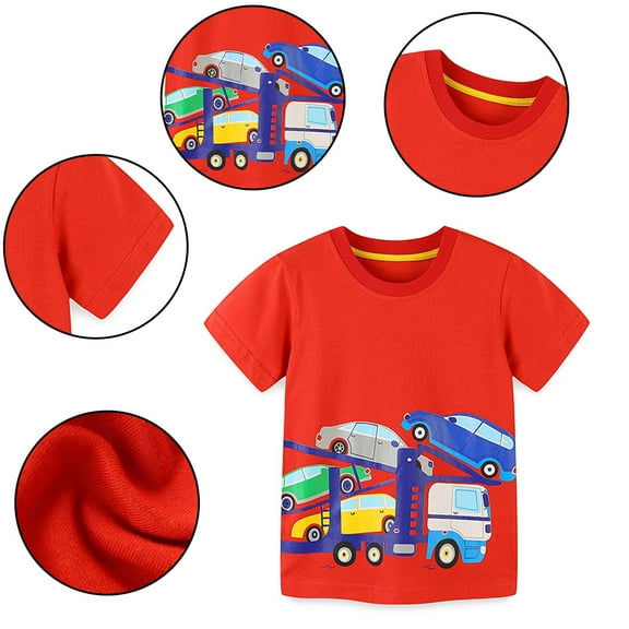 YTDSCS Kids Baby Short Sleeve T-Shirts for Boys,Toddler Summe Tees Cotton Tshirts Crewneck Top Car Cartoon Print Shirt Soft Cute Clothes for 2-8T