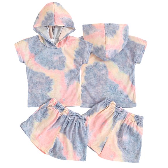 YTDSCS Kids Baby Summer Clothes Set for Boys Girls,18M-6T Toddler Short Sleeved Fashion Print Tie Dye Hoodie Sweatsuit Tops Shorts Set Pullover+ Pants Newborn Summer Tracksuits Set Outfits