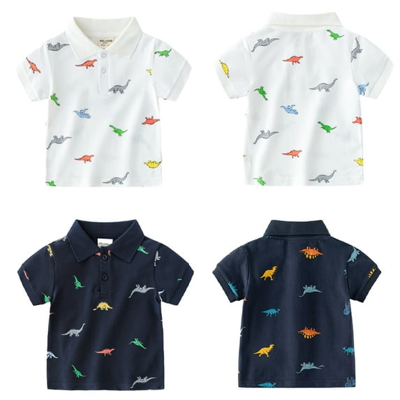 YTDSCS Kids Baby Summer Short Sleeve Tee Tops for Boys,Little Boys Tee Shirts Undershirt Cartoon Toddler Cotton Short Sleeve Lapel Dinosaur T Shirts for 1-6T