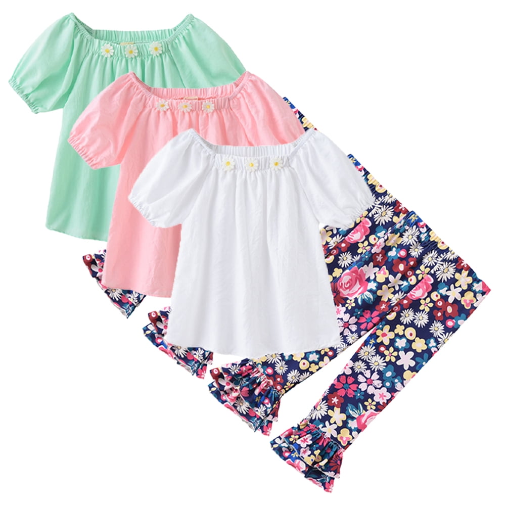 YTDSCS Kids Baby Summer T-Shirt Bell Bottoms Outfit for Girls,1-6Years ...