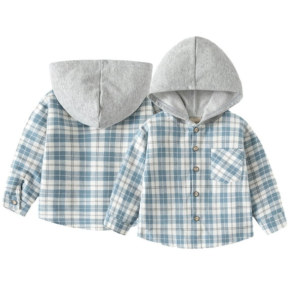 YTDSCS Kids Baby Toddler Plaid Hooded Shirts for Boys Long Sleeve Button down Spring Fall Shirt,Size 2-10Years