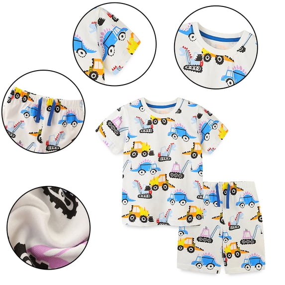 YTDSCS Kids Baby Boys 2Pcs Short Sleeve T-Shirt Outfit Set 2-7Years Toddler Summer Cotton Short Sleeve T-Shirt Top + Short Pants Fashion Cute Cartoon Print Summer Two-Piece Sute