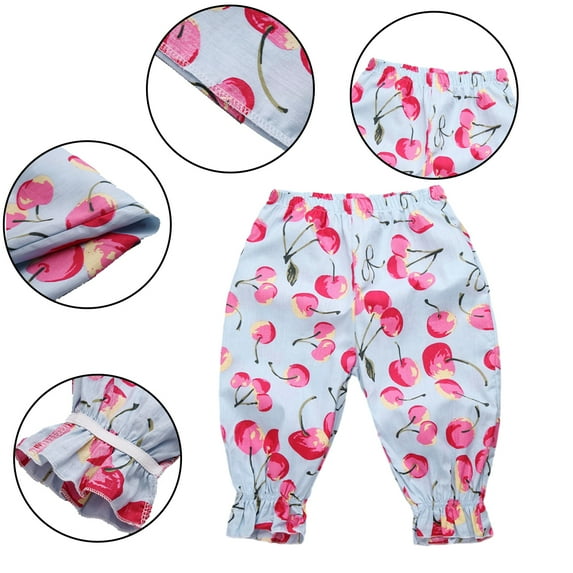 YTDSCS Kids Girls Cotton Casual Pants for Baby Summer Resort Style Elastic Waist Trousers 1-9T Toddler Printed Haren Seven-Minute Pants