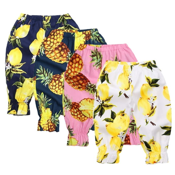 YTDSCS Kids Girls Cotton Casual Pants for Baby Summer Resort Style Elastic Waist Trousers 1-9T Toddler Printed Haren Seven-Minute Pants