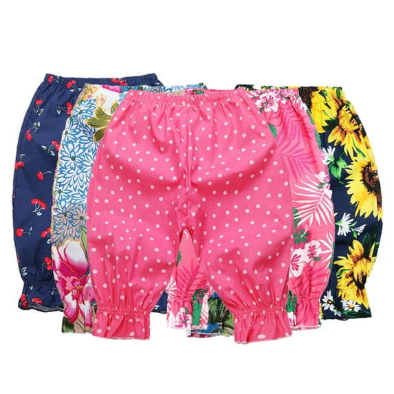 YTDSCS Kids Girls Cotton Casual Pants for Baby Summer Resort Style Elastic Waist Trousers 1-9T Toddler Printed Haren Seven-Minute Pants
